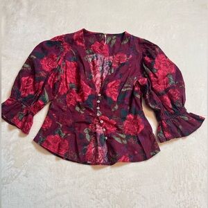 Free People Burgundy Floral Blouse